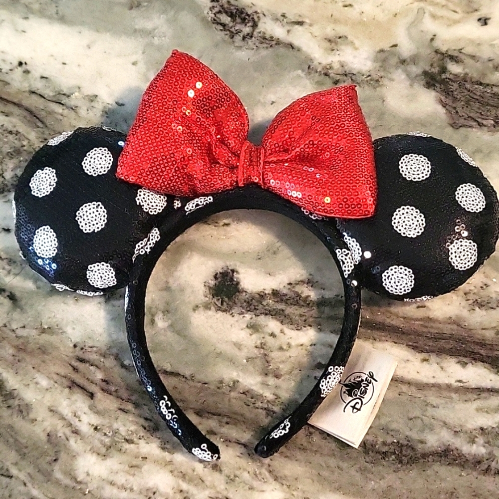 ❤️🖤 DISNEY Parks Minnie / Mickey Mouse Polka Dot Sequined Ears / Headband ❤️🖤
